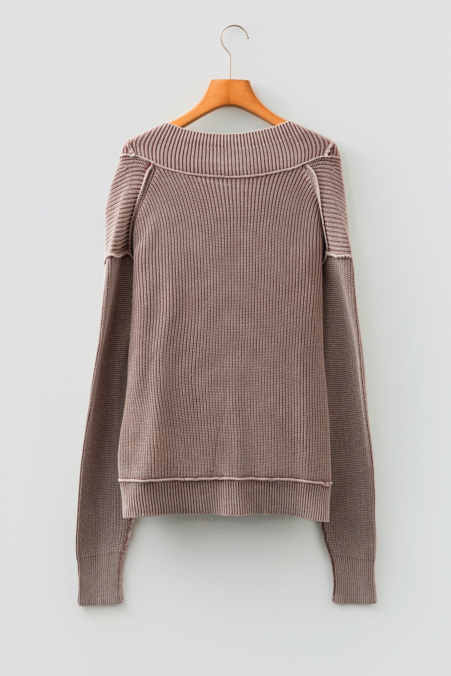 Chestnut Mineral Wash Exposed Seam Patchwork Knit Open Sweater Cardigan