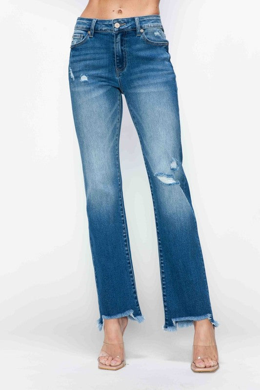 Jeans rectos a la altura de la cadera bytos, con bajo deshilachado y efecto desgastado