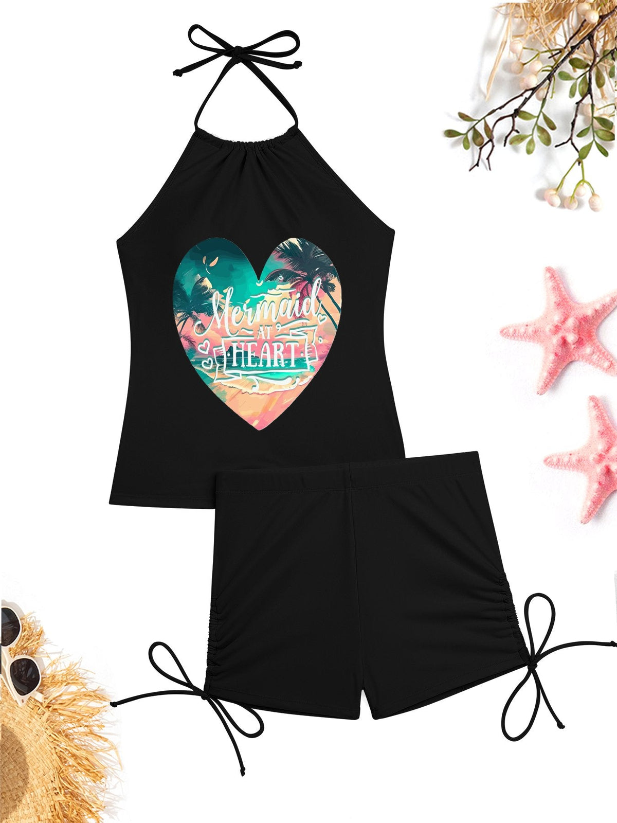 Mermaid at Heart Tankini Swimsuit with Shorts for Women (Front Printing)