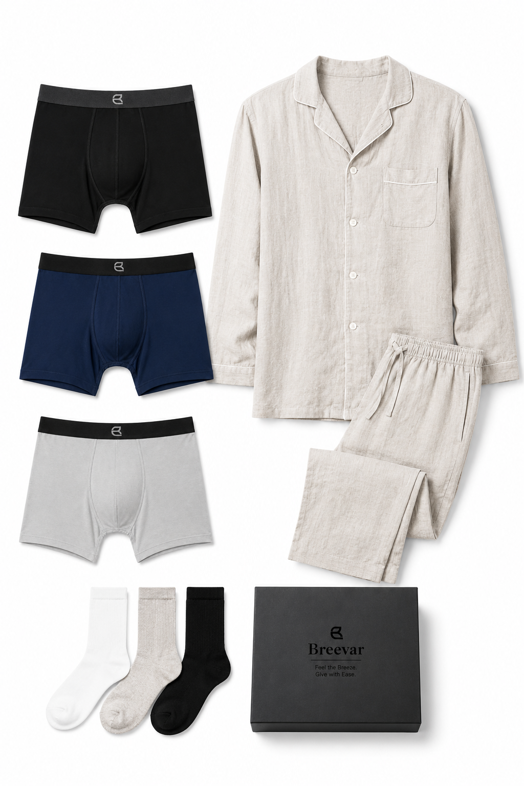 Men's Natural Comfort Complete Gift Set with Long-Sleeve Sleepwear, Boxer Brief and Socks