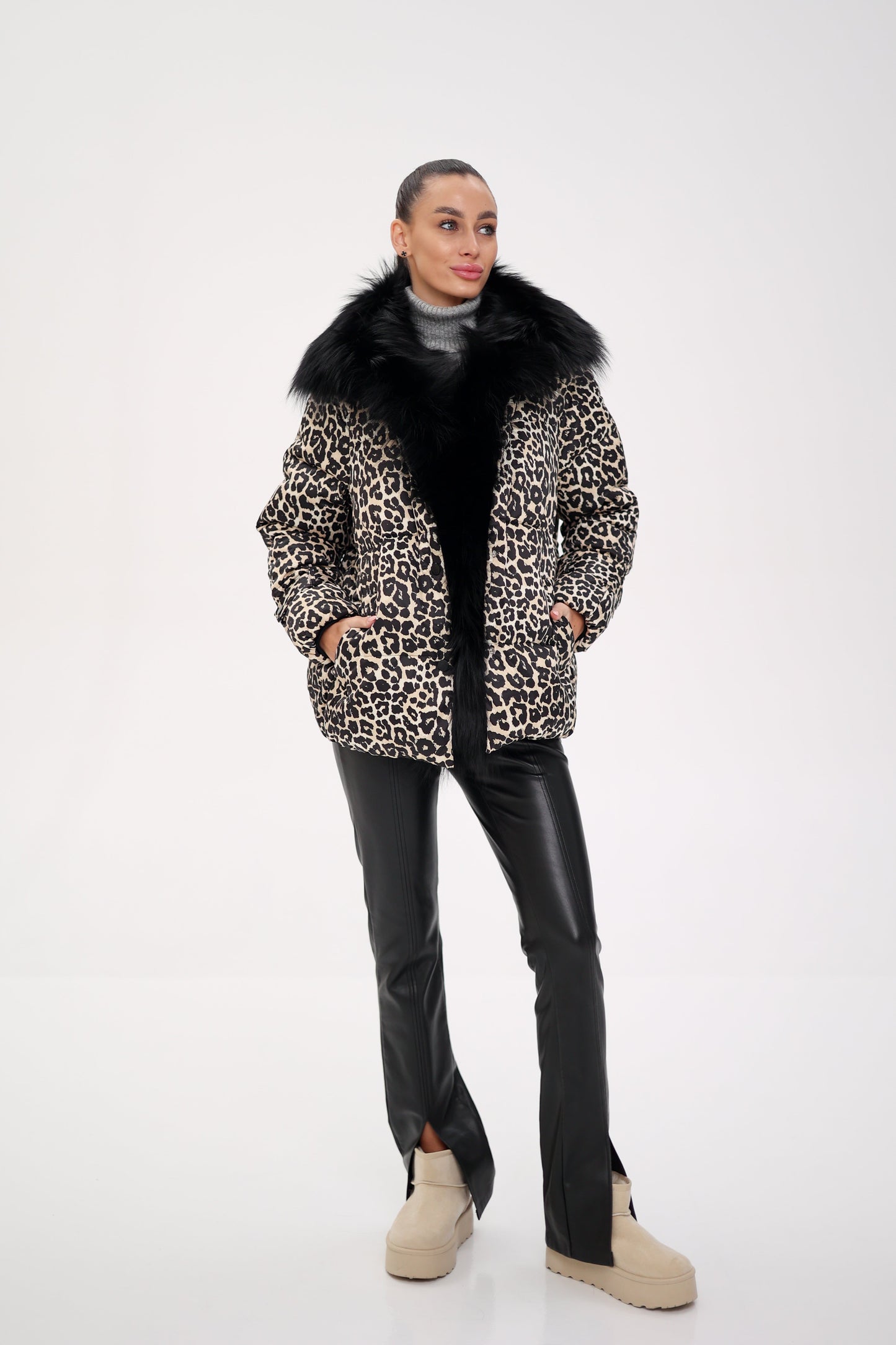 Parka de plumas de lujo Genuine Polar Fox Leopard