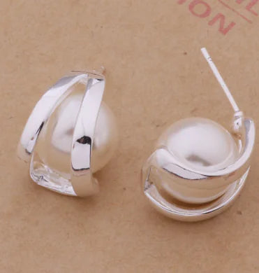 925 Silver Jewelry, Silver-Plated Pearl Earrings