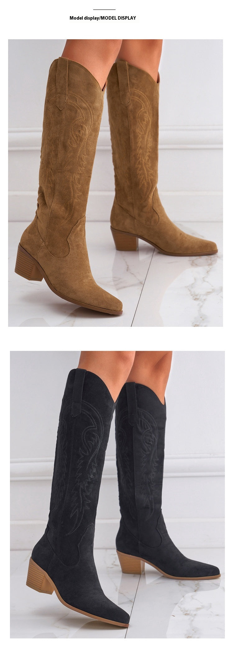 Chunky Heel Knee-High Slip-On Boots