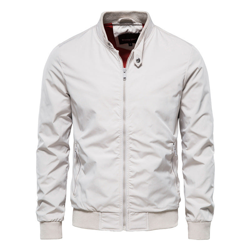 Chaqueta de hombre con cremallera y bolsillos, cuello alto, manga larga, ropa de abrigo informal