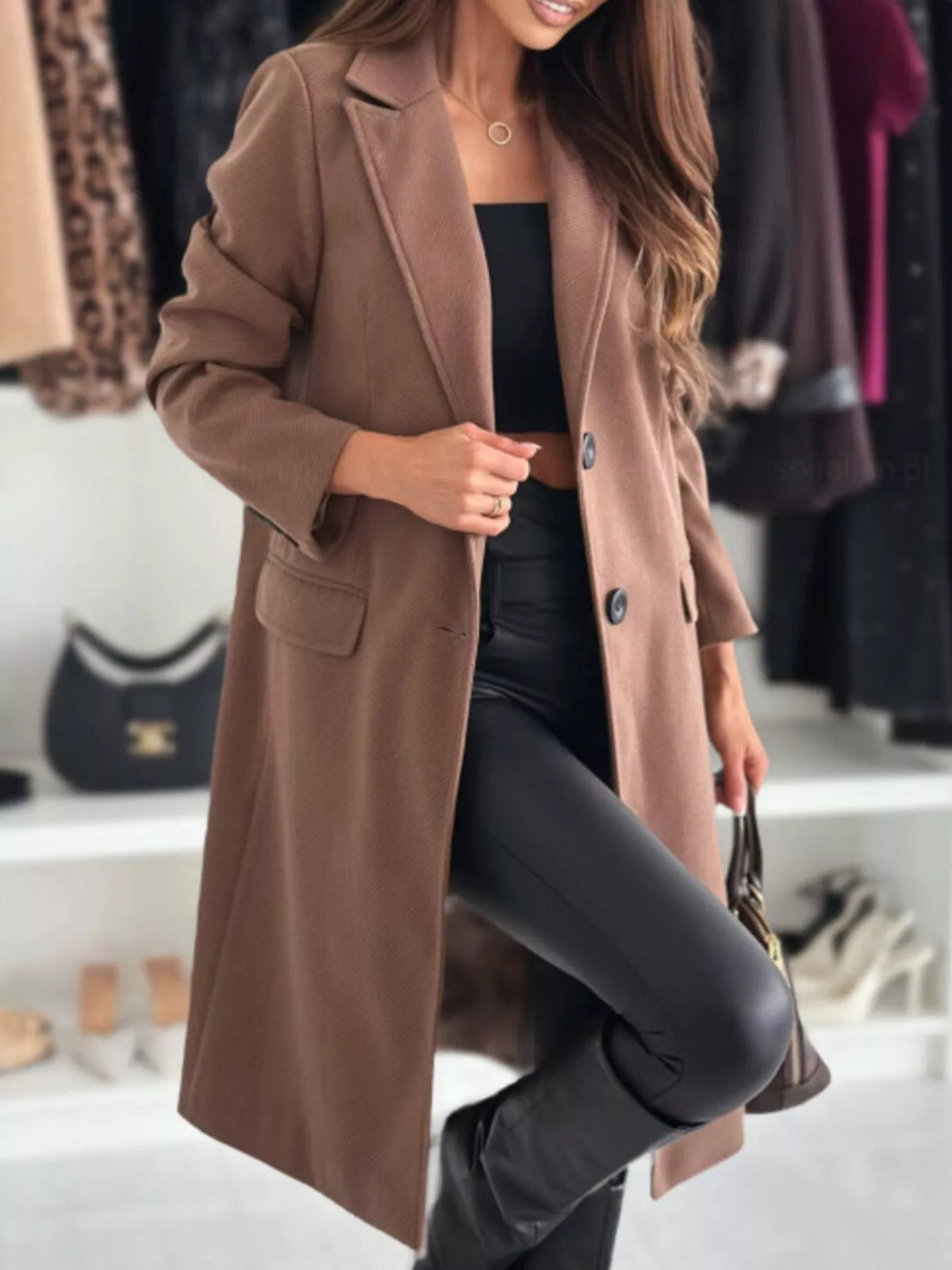 Lapel Collar Long Sleeve Coat