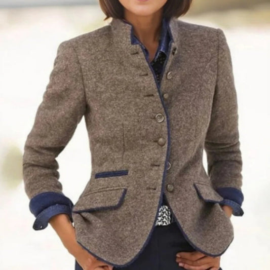 Chaqueta de lana para mujer con bloques de color – Abrigo elegante casual con múltiples botones