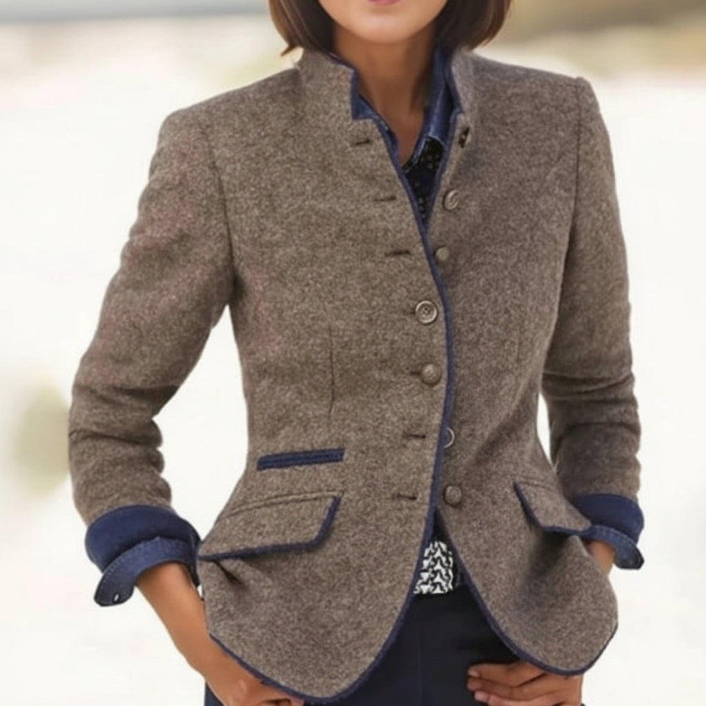 Chaqueta de lana para mujer con bloques de color – Abrigo elegante casual con múltiples botones