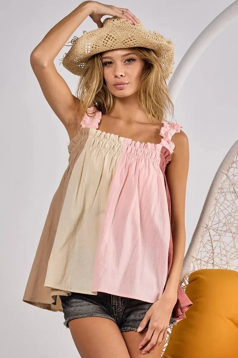 Women's Tank Tops Tank Top - Color Block Frill Straps - Women's Casual
