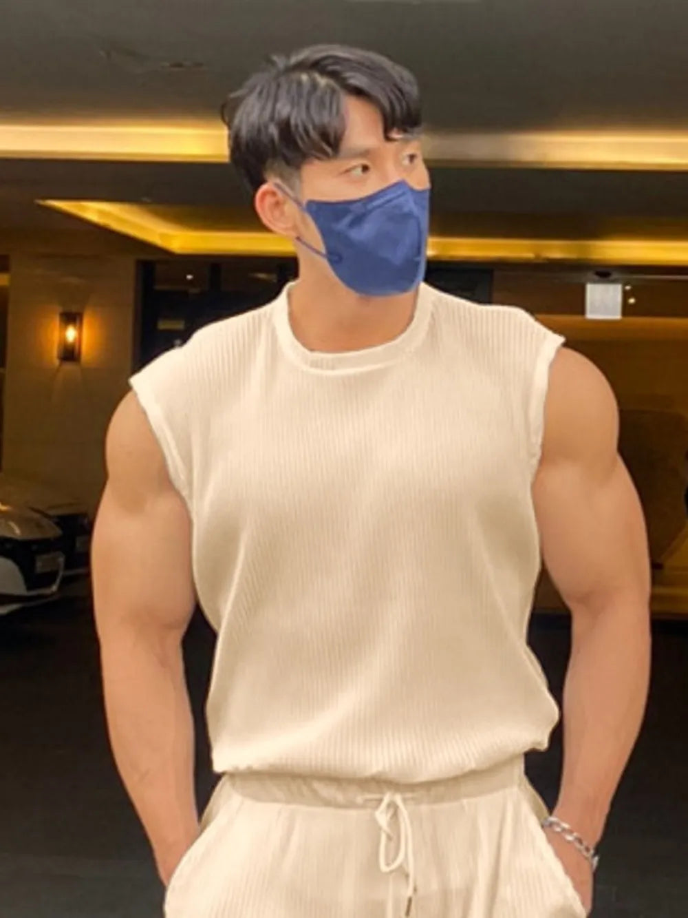 Camiseta de tirantes de canalé y cuello redondo de talla grande para hombre