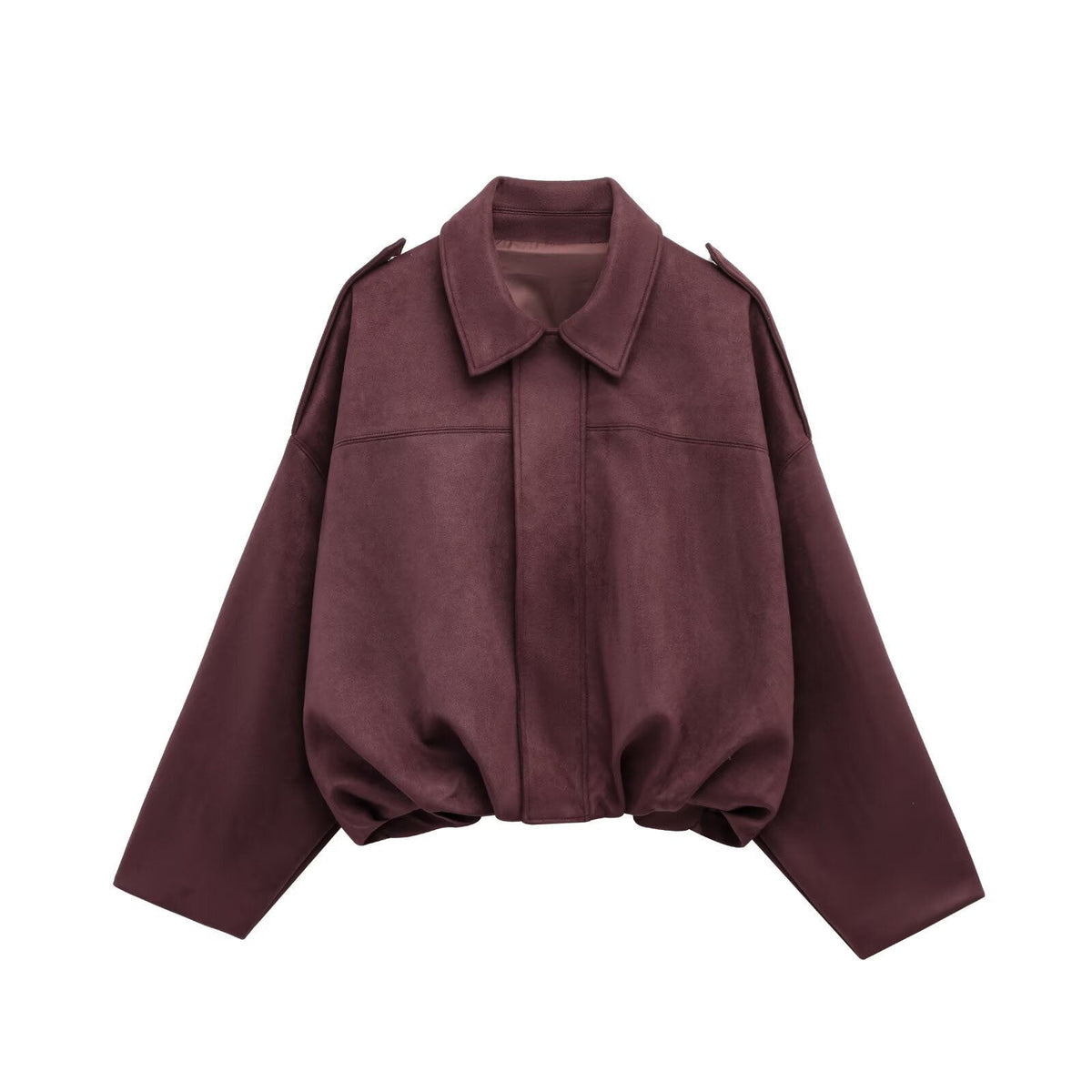 2025 Autumn And Winter European And American Bomber Jacket Bat Sleeve Zipper Loose Suede Texture Tops Women's Casual Tops Women