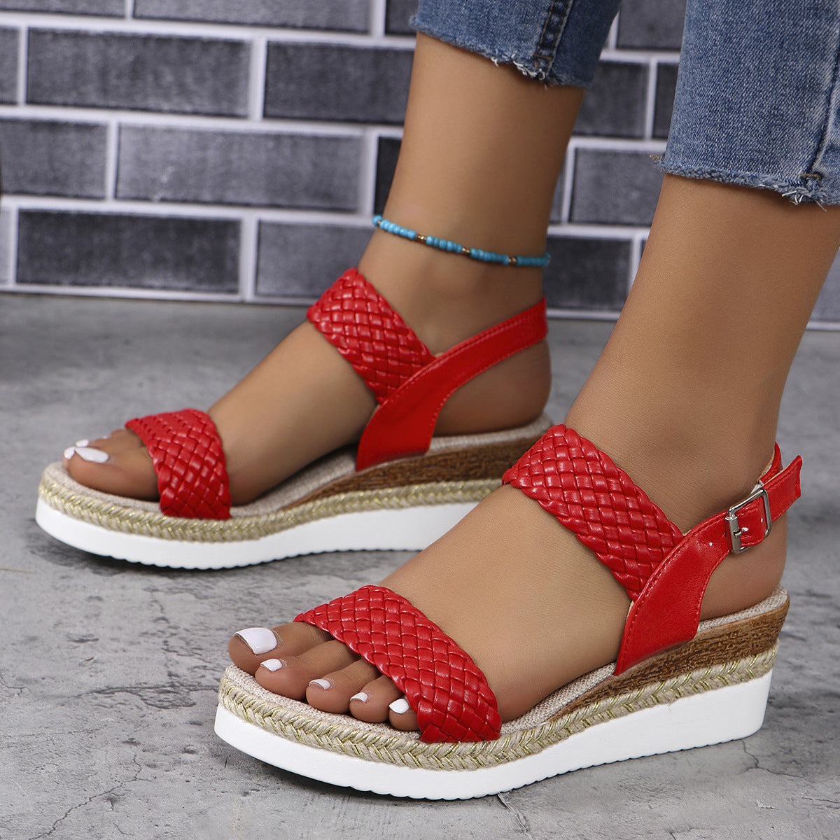 Woven Platform Wedge Slides