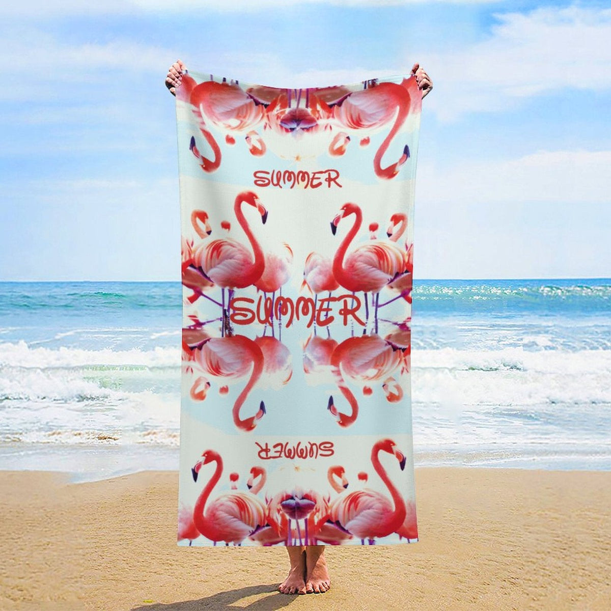 Pink Flamingos Summer Design Beach or Bath Towel - 61.4" x 30.3"