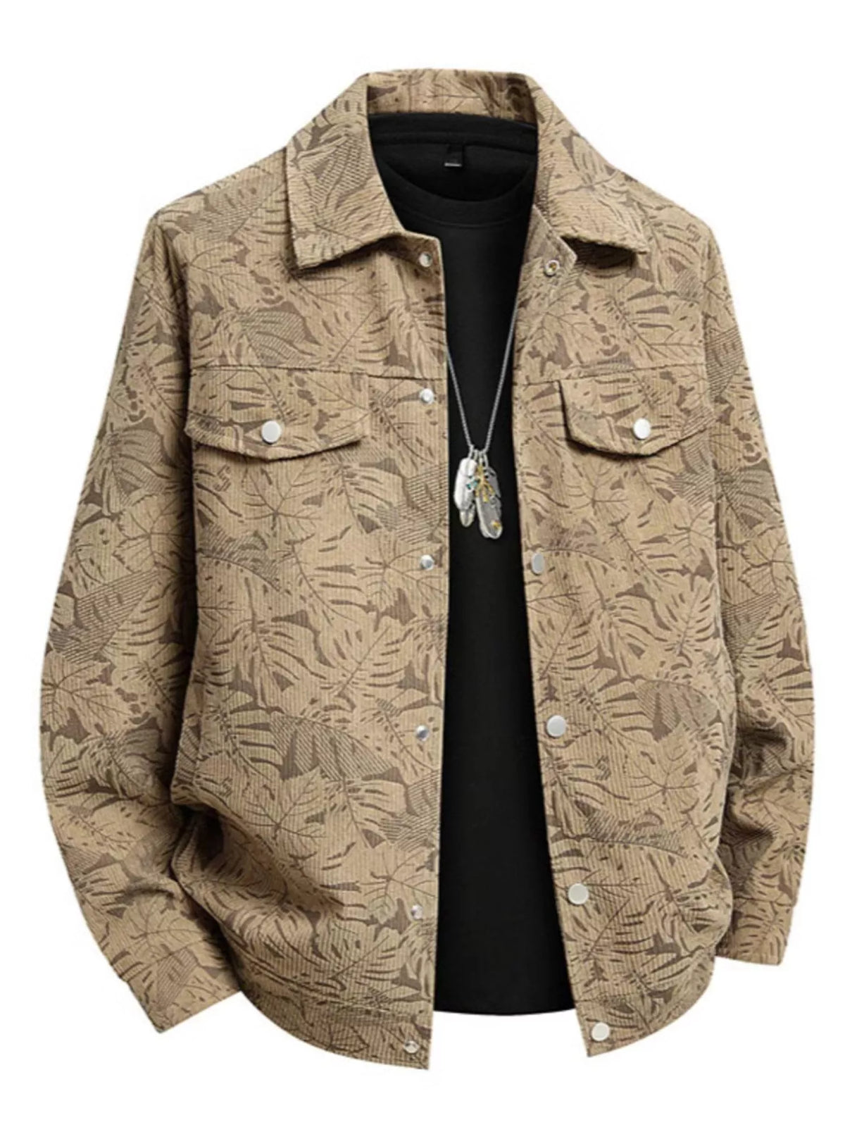 Men's Plus Size Printed Snap Down Casual Jacket