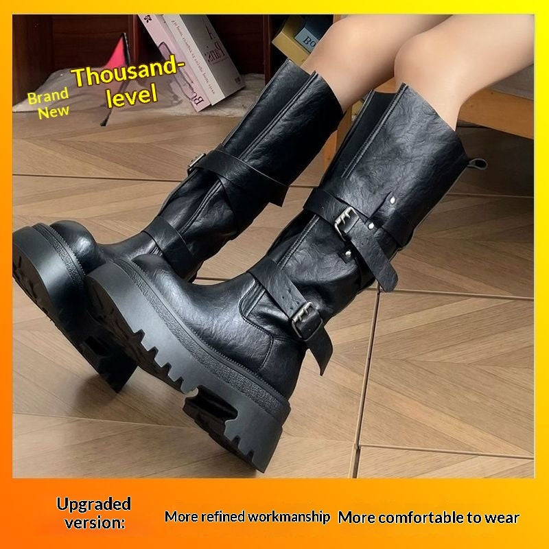 Women's Belt Buckle Long Boots