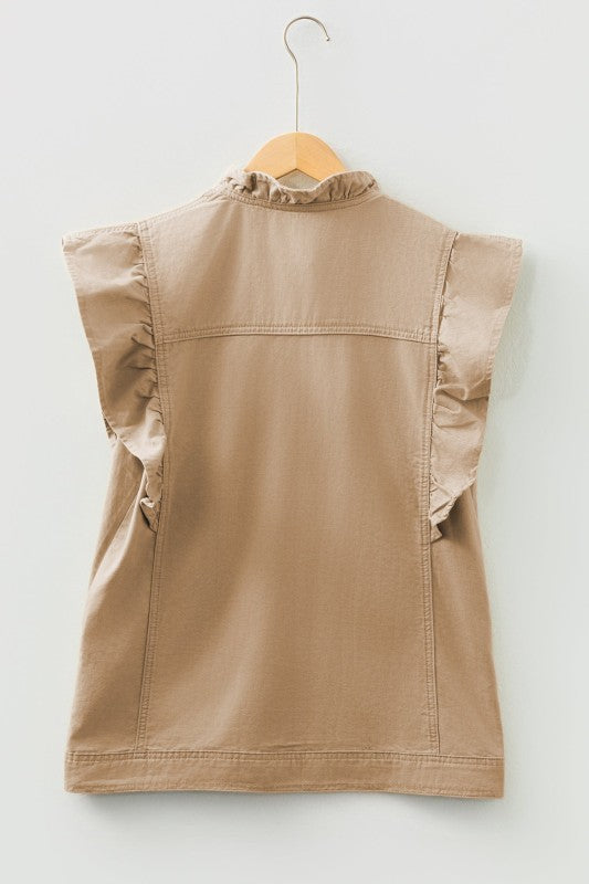 Denim Patchwork Ruffle Sleeve Jacket Vest See size chart under “more details”