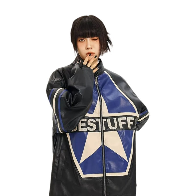 American Retro Biker's Jacket Trendy Leather Jacket Coat See size chart under “more details”