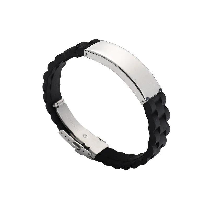 Men's Silicone Simple Laser Sculpture Stainless Steel Bracelet