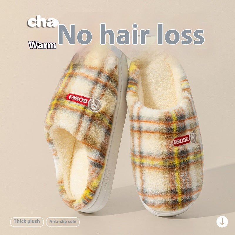 Women's Home Plush Warm Non-slip Plaid Cotton Shoes See size chart under “more details”