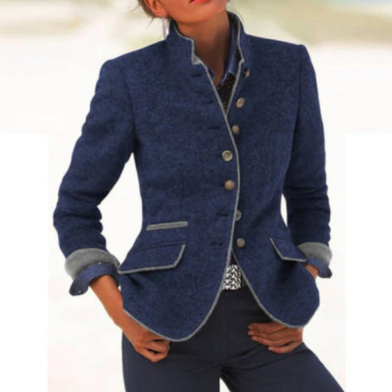 Chaqueta de lana para mujer con bloques de color – Abrigo elegante casual con múltiples botones