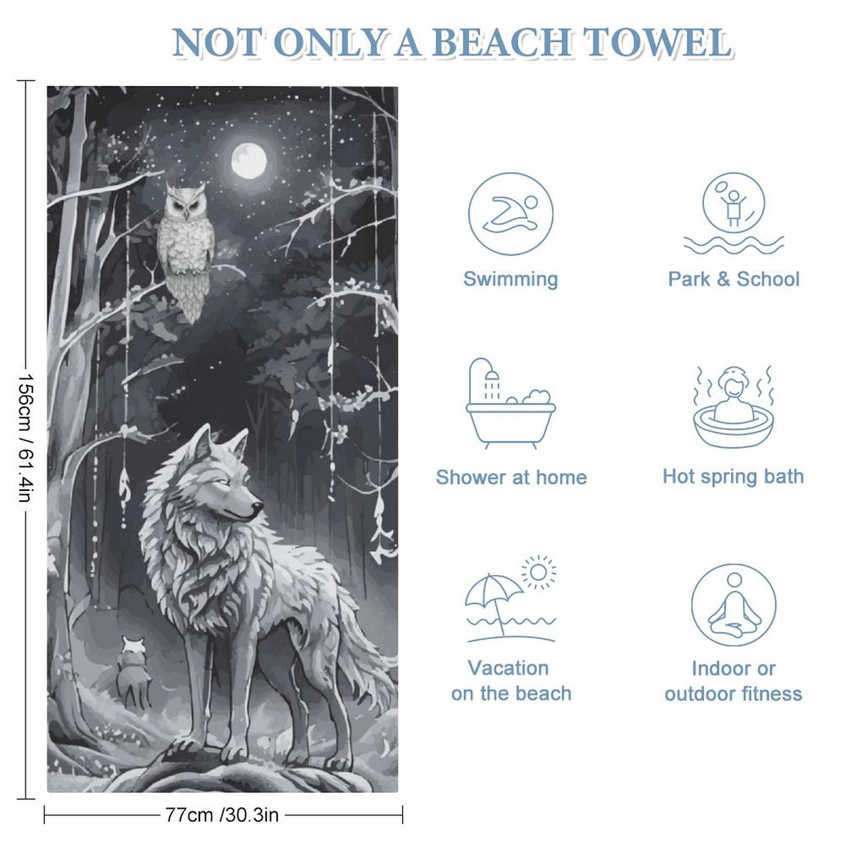 Ethereal Wolf in the Moonlight Bath Towel - 61.4" x 30.3"