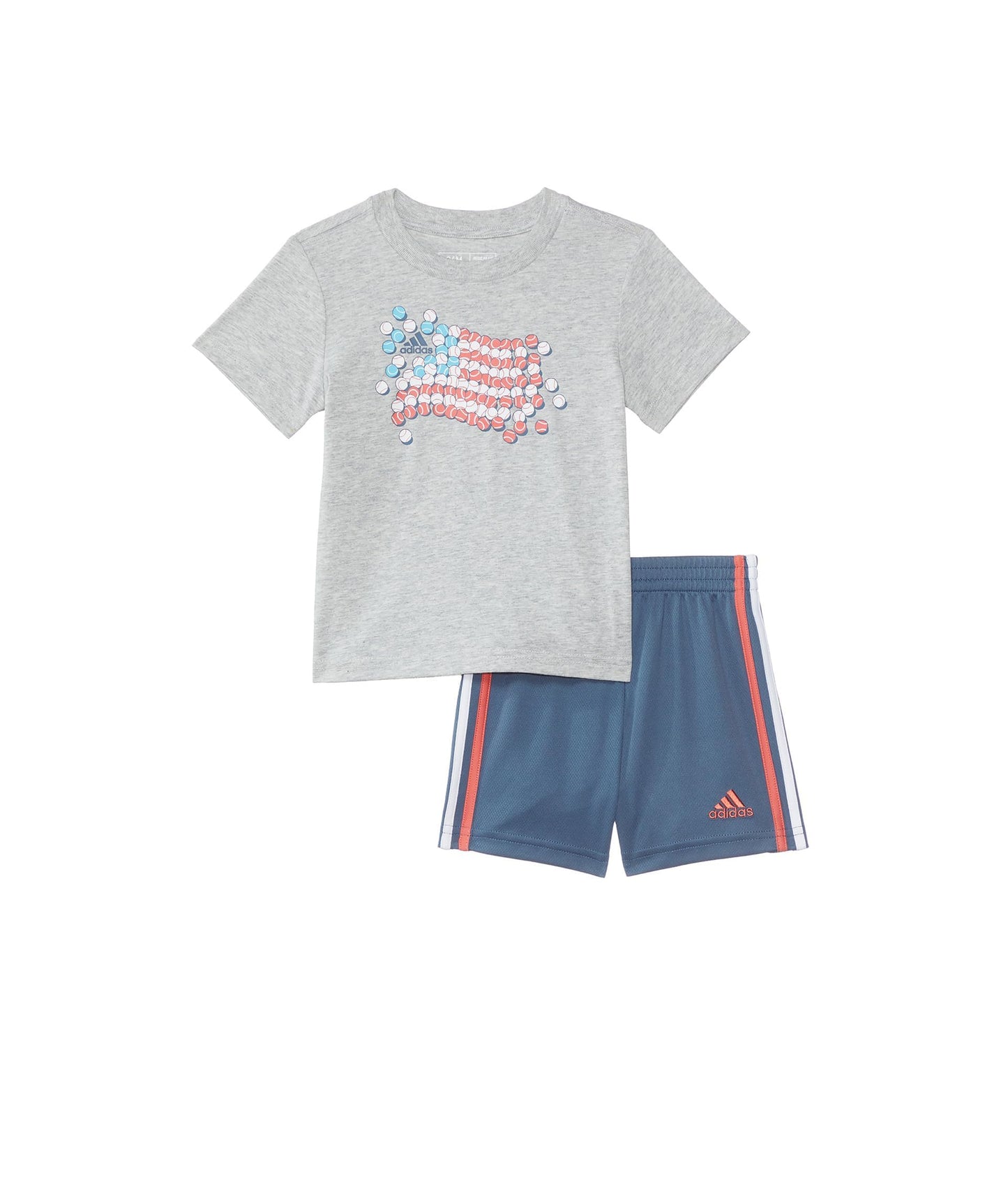 adidas Boys Short Sleeve Cotton Graphic Tee & Shorts Set Heather Grey Navy Flag 9M
