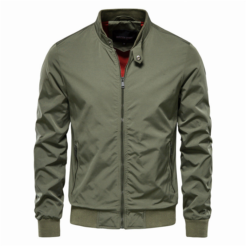 Chaqueta de hombre con cremallera y bolsillos, cuello alto, manga larga, ropa de abrigo informal