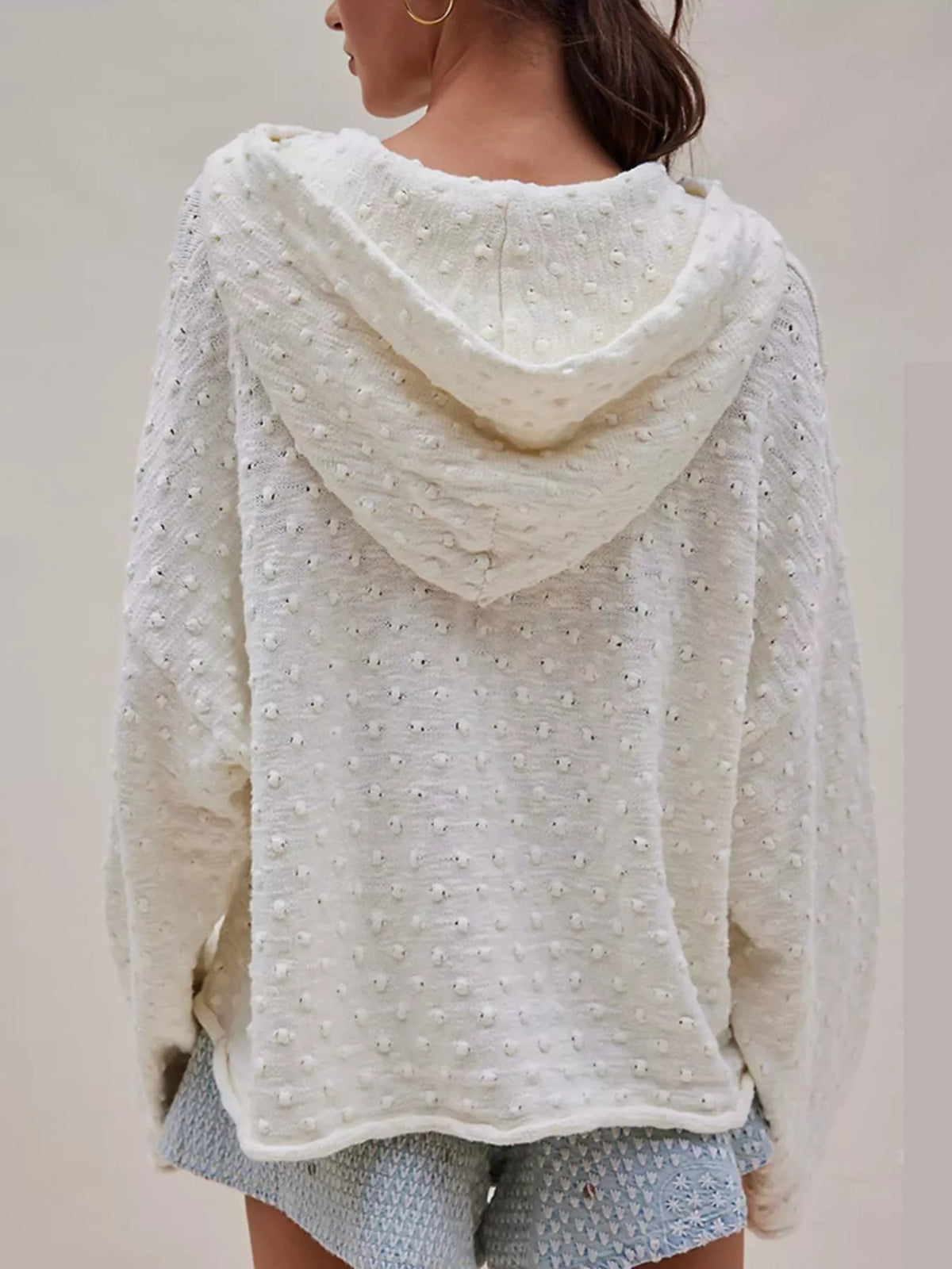 Textured Dot Knit Long Sleeve Hooded Sweater