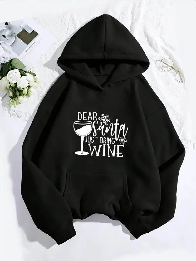 Sudadera con capucha de vino navideña para mujer – Sudadera festiva de vacaciones