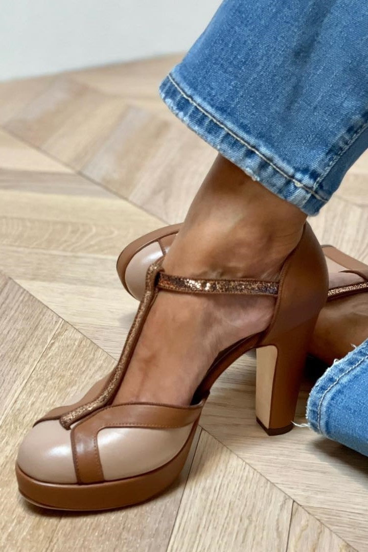 Women's High-Heel Thick Bottom T-Shaped Buckle Pumps