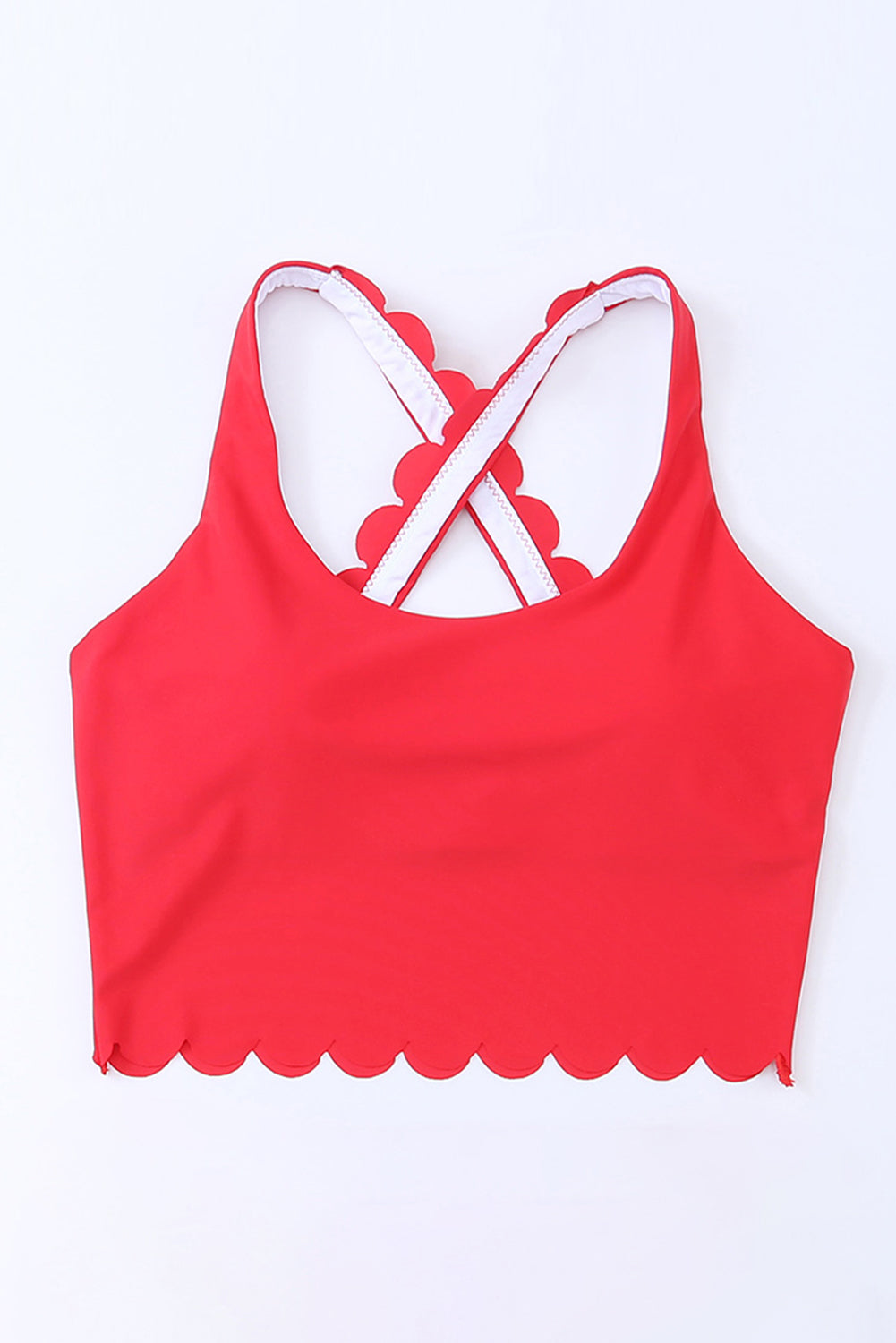 Top de bikini con tirantes cruzados y escote redondo