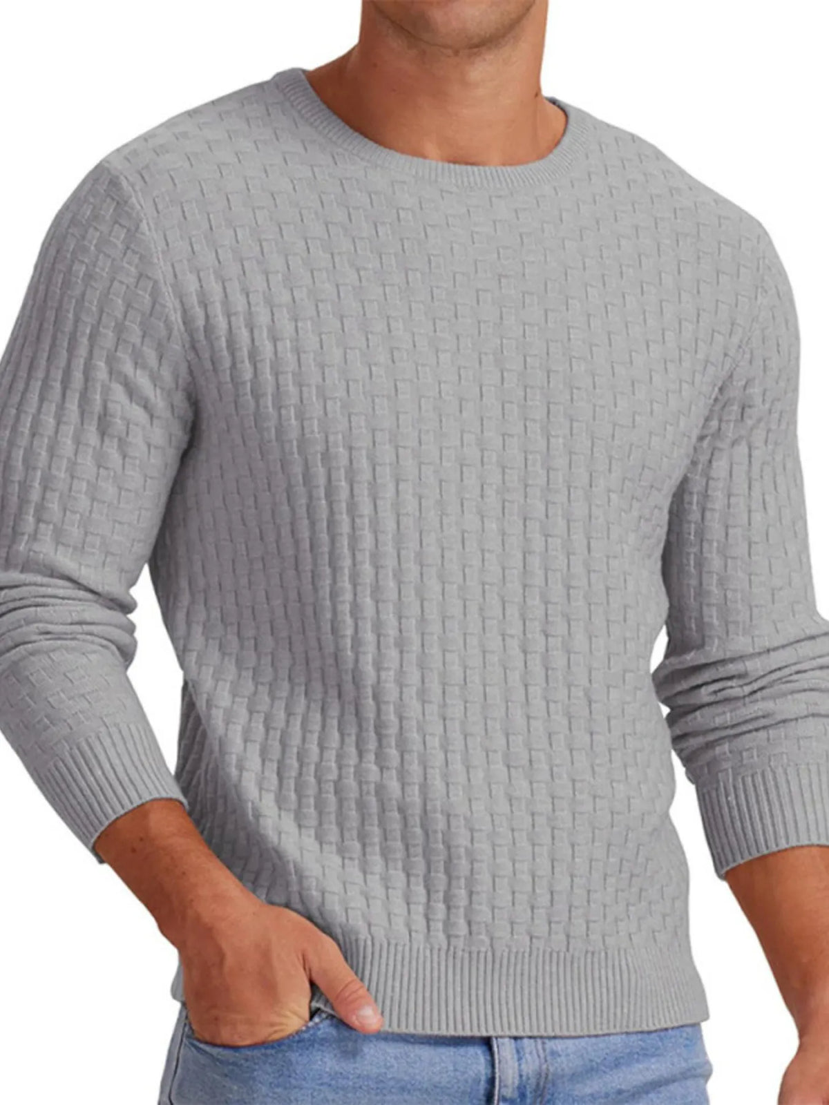 Men's Full Size Ribbed Hem Round Neck Sweater Plus Size