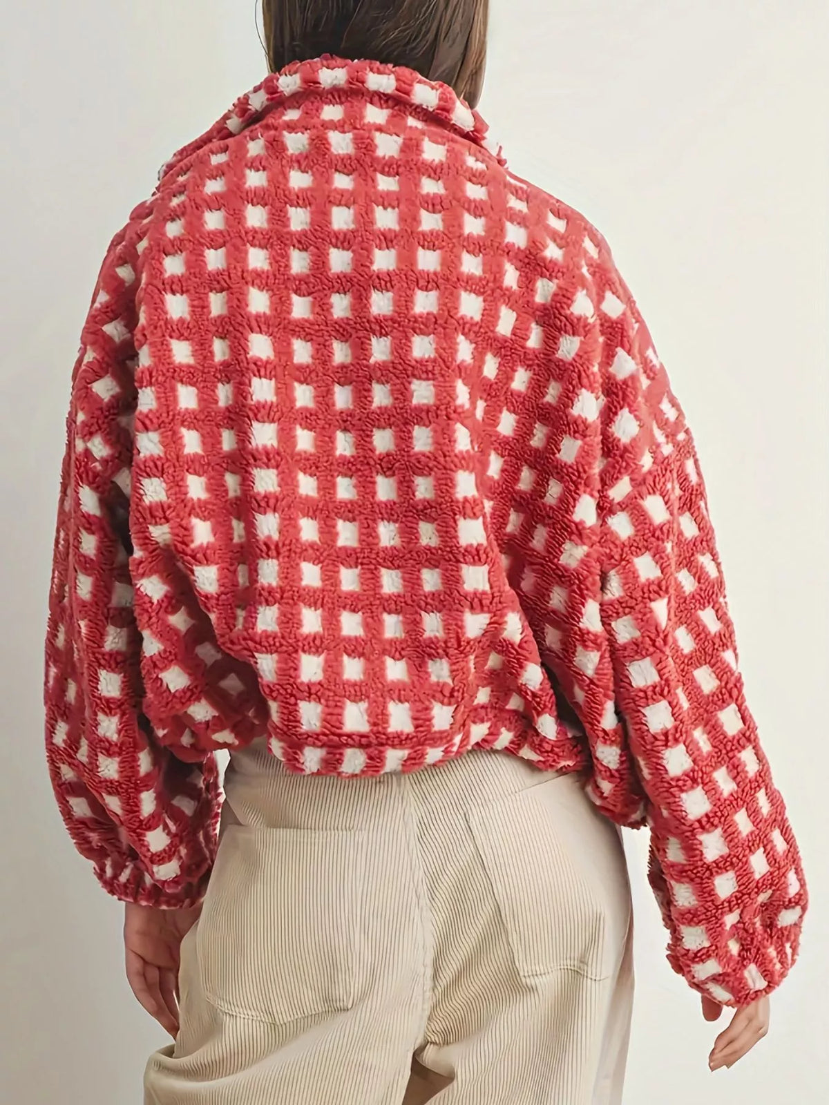 Plaid Zip Up Sherpa Jacket
