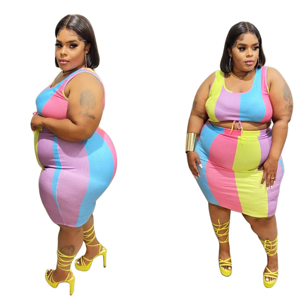 Sleeveless Color-Printed Pencil Skirt Trendy Elegant Plus-Size See size chart under “more details”