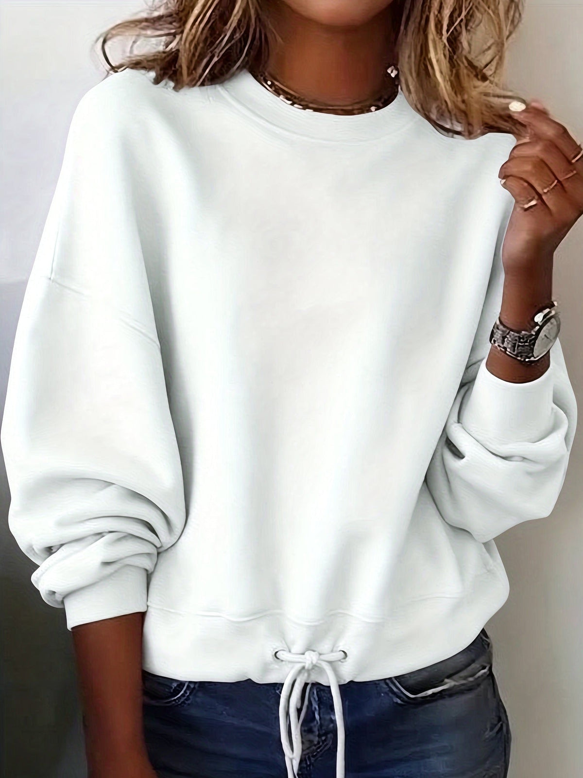 Women's Solid-color Crew-neck Long-sleeve Sweatshirt