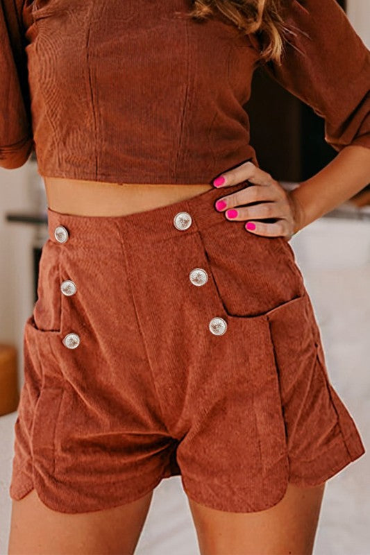 Corduroy Scalloped Edge High Waist Shorts See size chart under “more details”