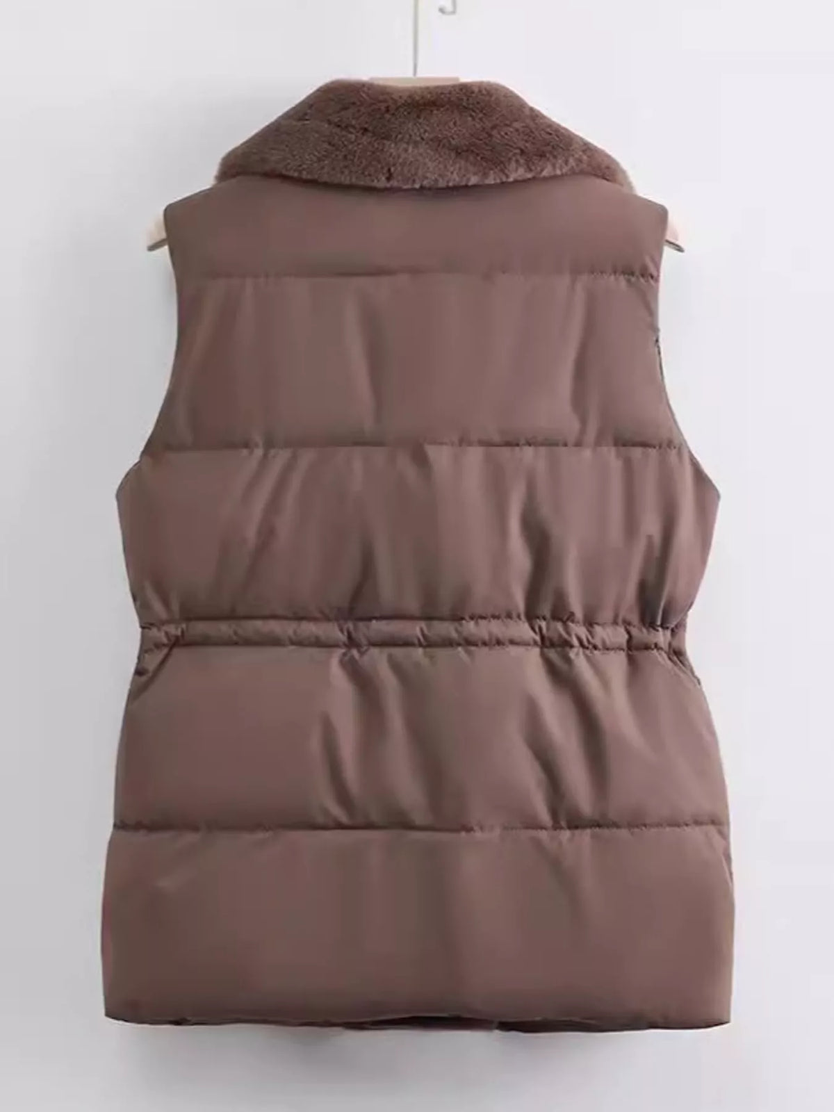 Faux Fur Trimmed Vest Coat with Drawstring Waist