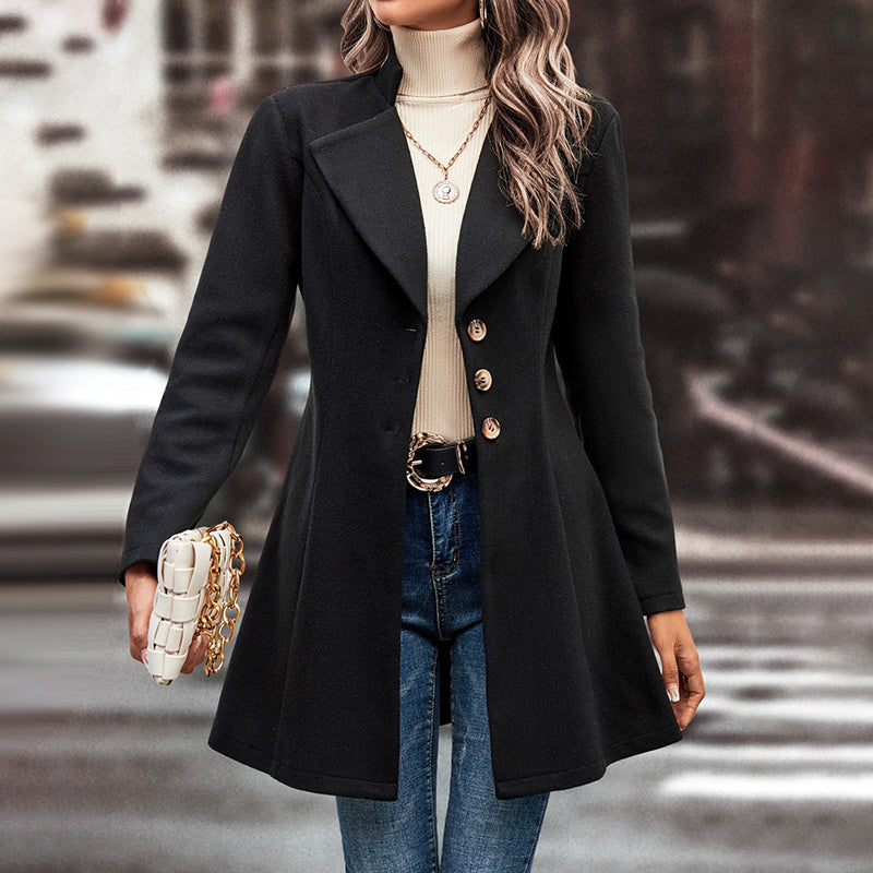 Abrigo de invierno para mujer — Cuello con solapas, cruzado, gabán largo