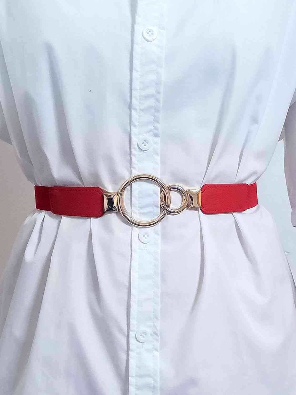 ElegantStyle Double Ring Buckle Elastic PU Belt – Adjustable Comfort Fit See size chart under “more details”