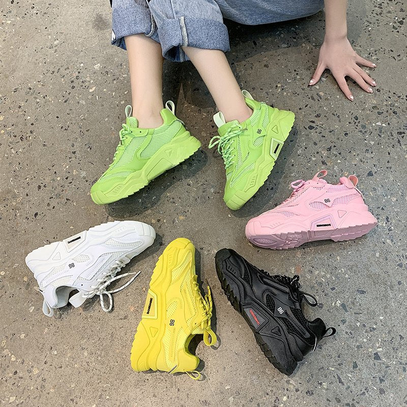Candy-Colored Thick-Soled Fashion Sneakers