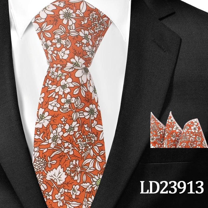 Men's Casual Cotton Floral Print 6cm Tie and Pocket Square