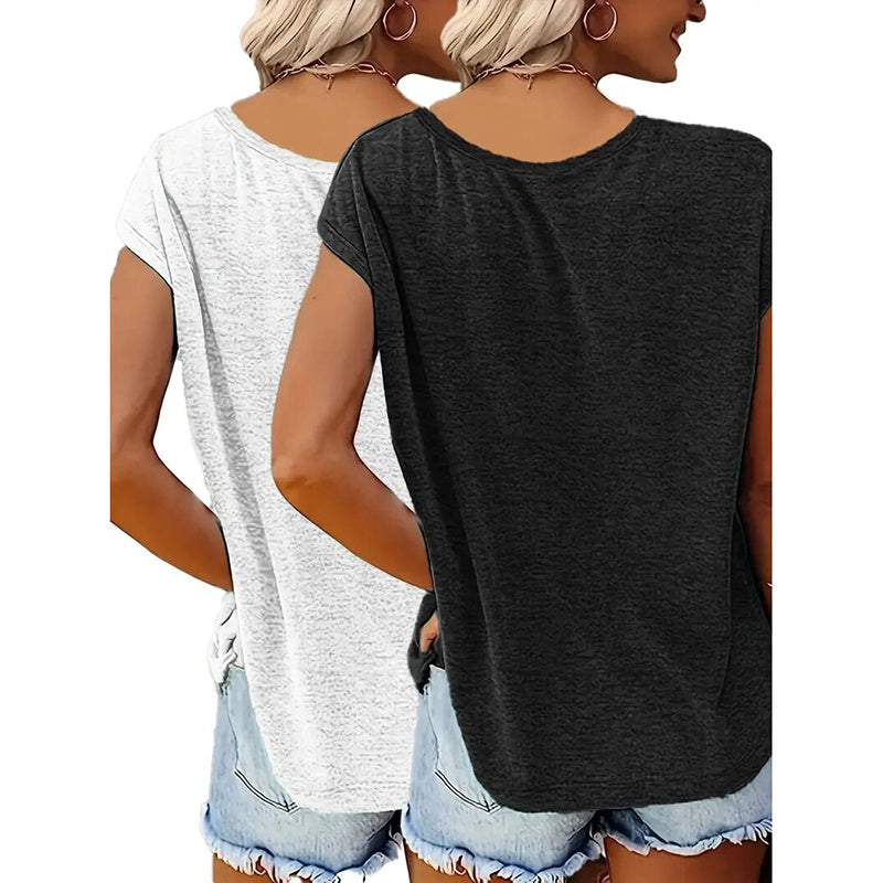 Paquete de 2 camisetas sin mangas con cuello en V para mujer – Camisetas de verano informales de ajuste holgado para la playa