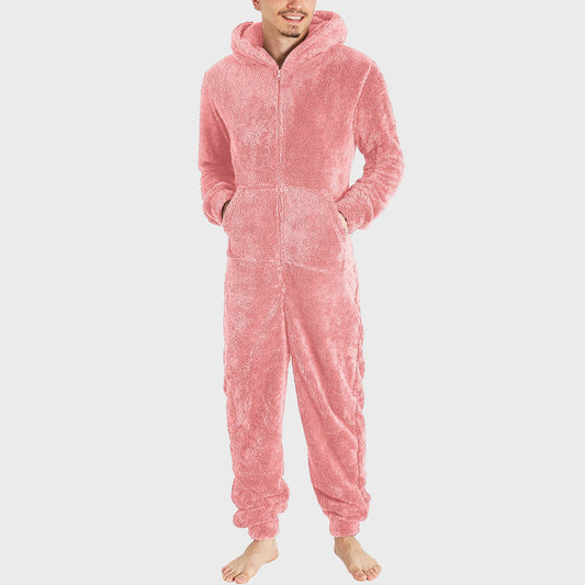 Men's Fashion Zipper Thermal Plush Jumpsuit Pajamas