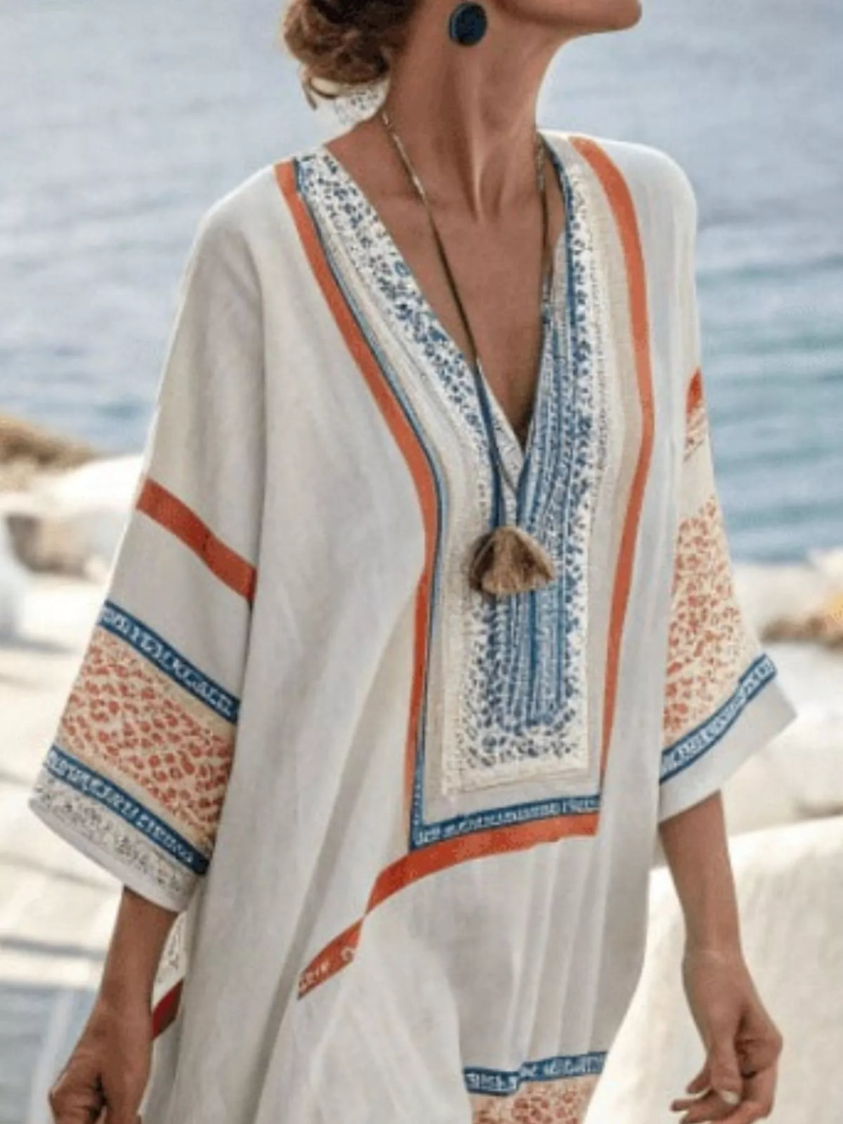 Full Size Printed V-Neck Maxi Dress Plus Size