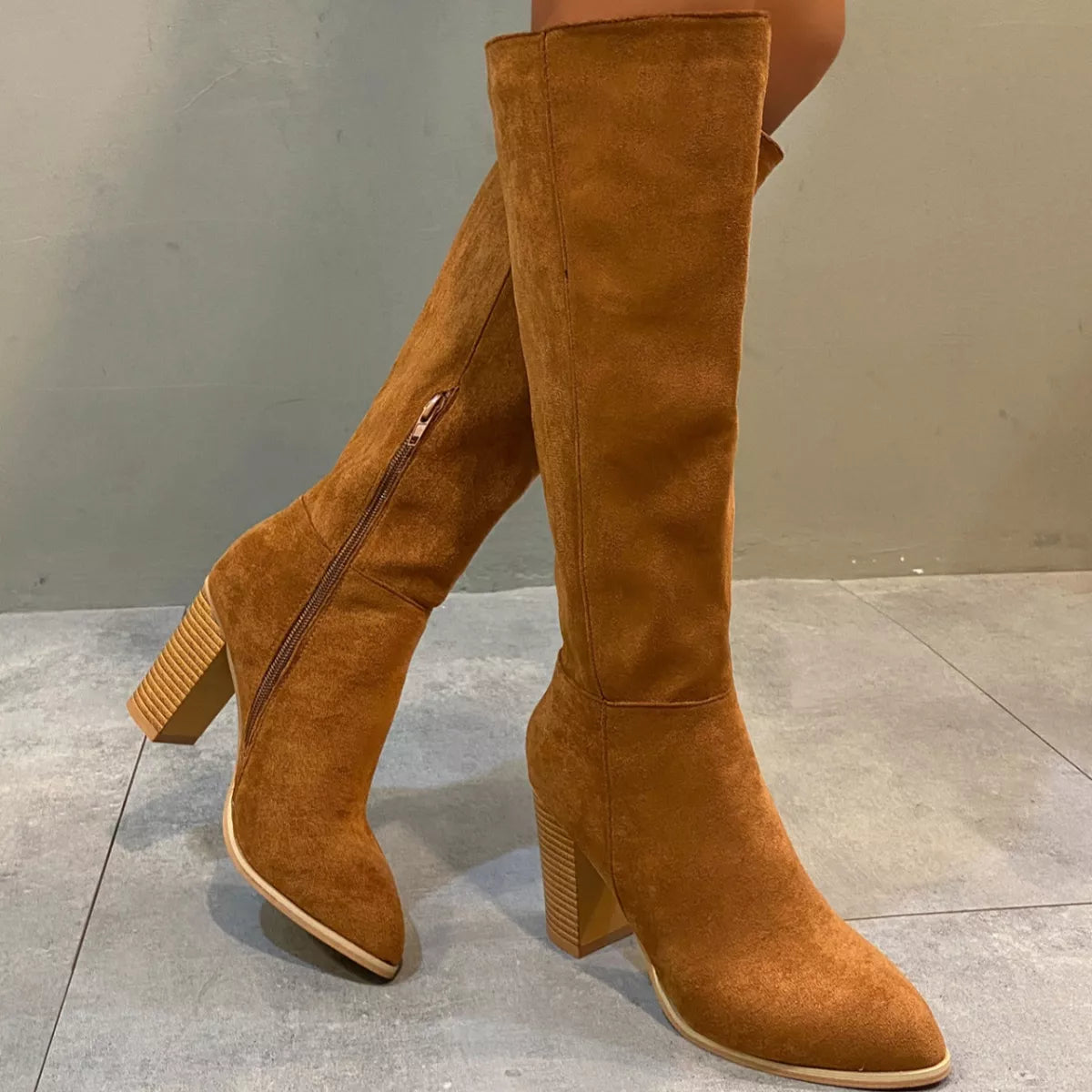 Point Toe Block Heels Boots