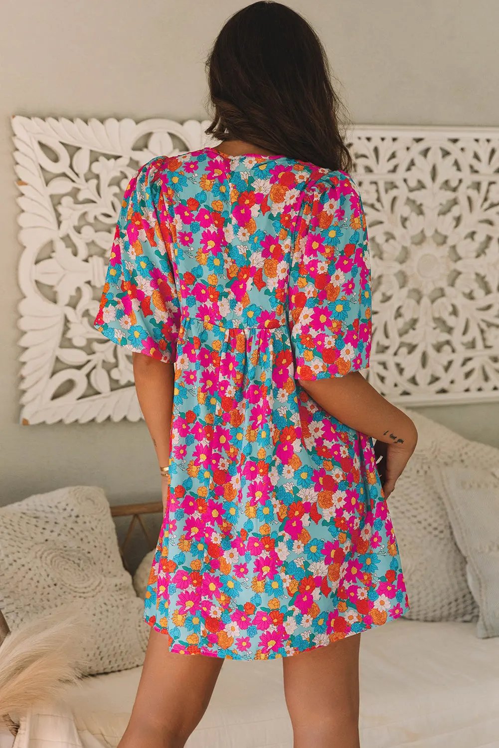 Women's Babydoll Dress Babydoll Dress - Floral Print & Cute Sleeves - Summer Style