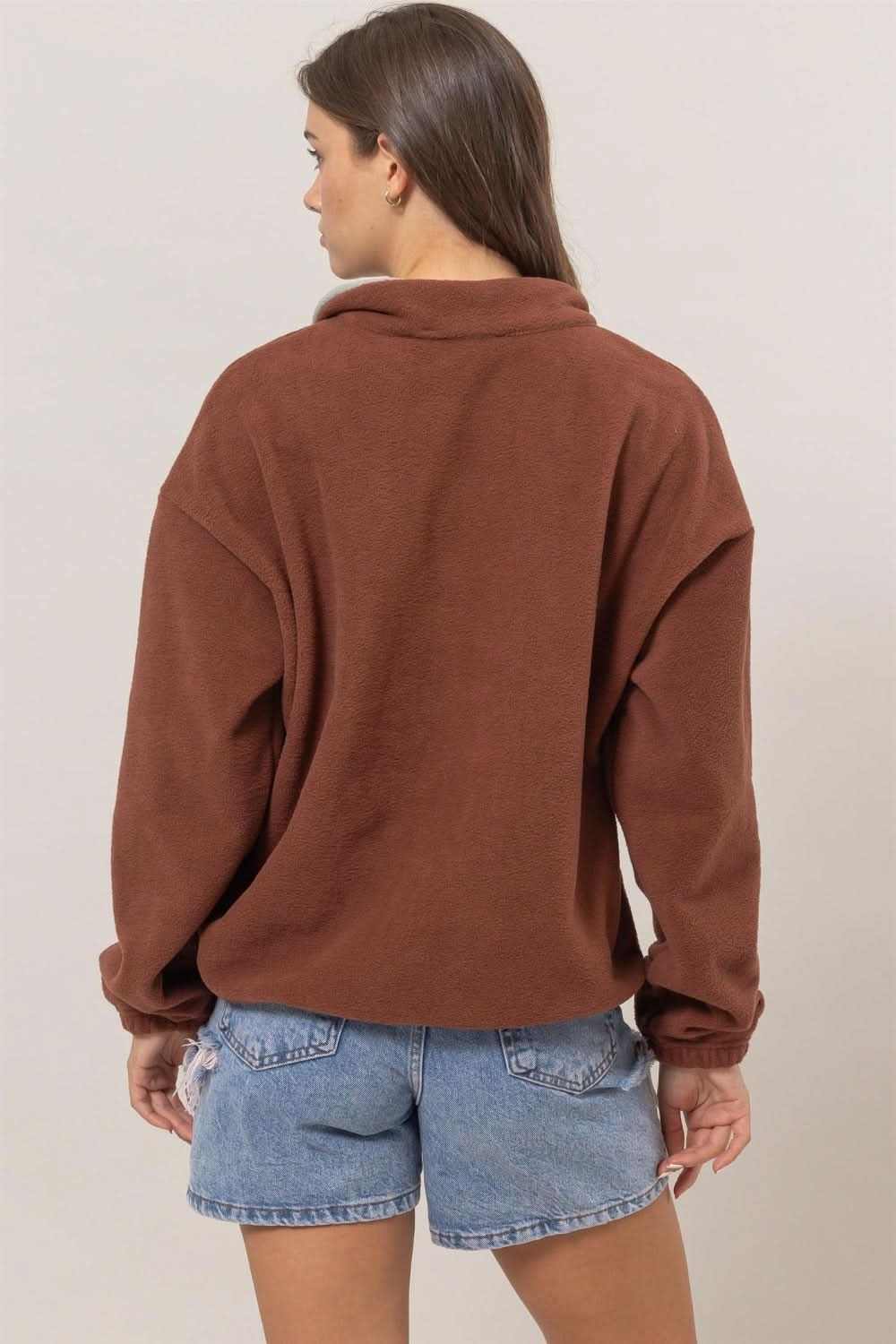 Trendsi Fleece Color Block Women's Half Zip Sweatshirt: Comfy & Stylish