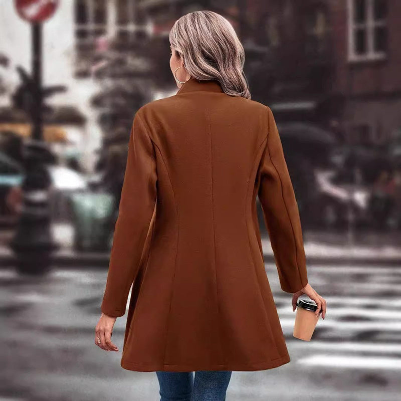 Abrigo de invierno para mujer — Cuello con solapas, cruzado, gabán largo