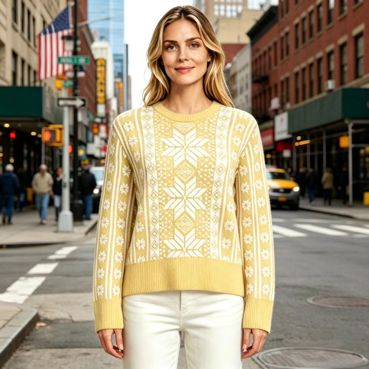 Fair Isle Snowflake Jacquard Sweater For Women