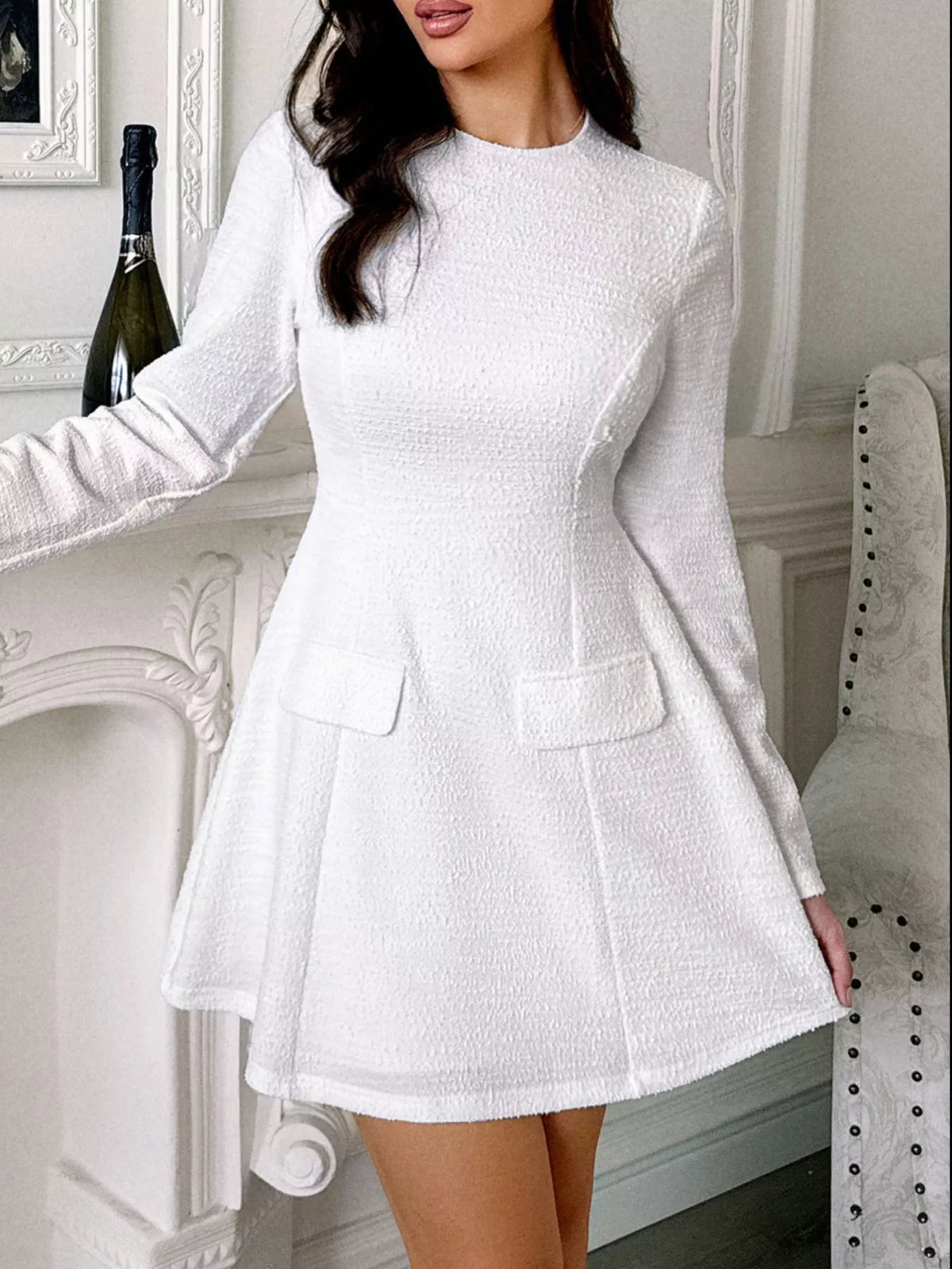 Cutout Back Long Sleeve Mini Dress