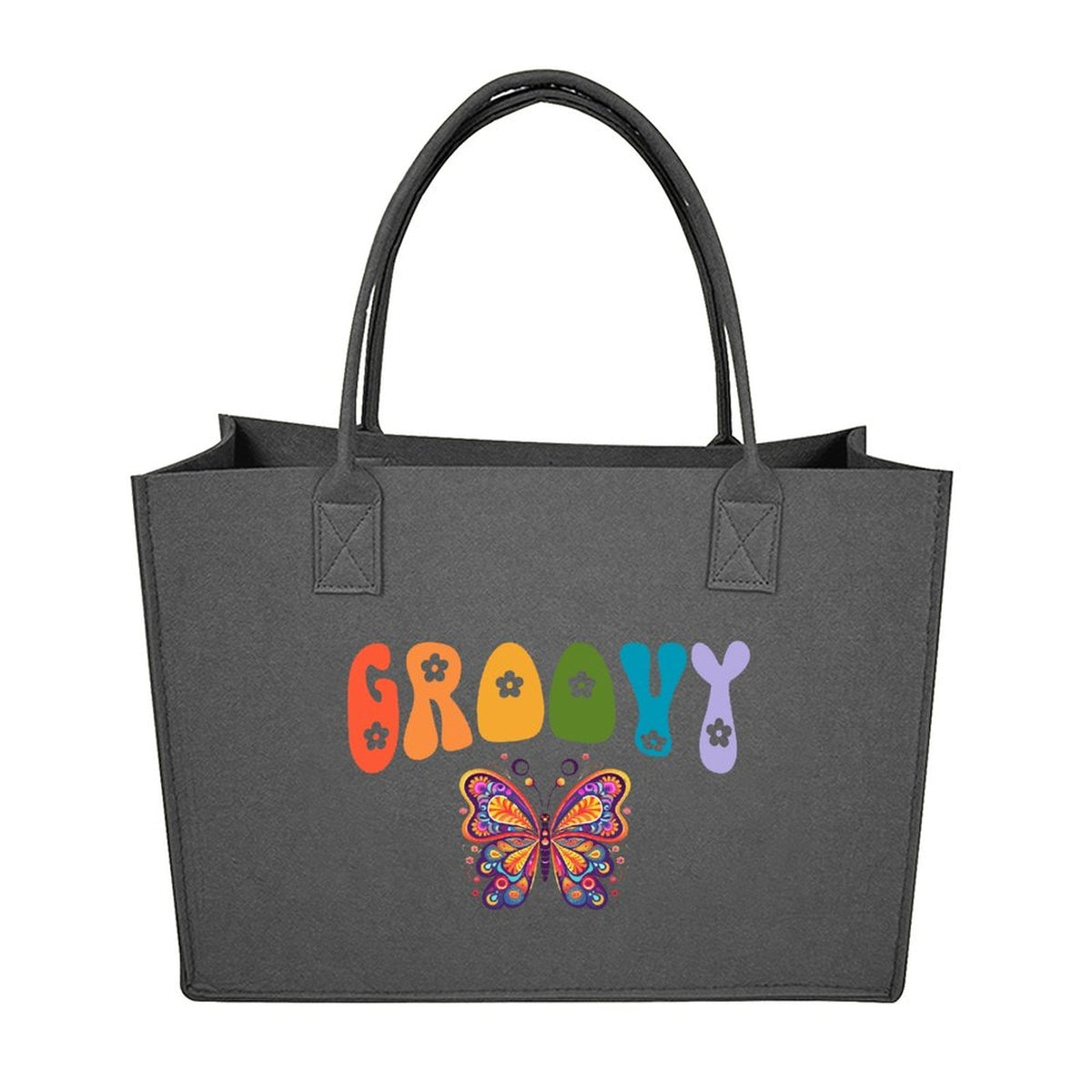 Groovy Butterfly Large Felt Tote Bag (Made in USA)